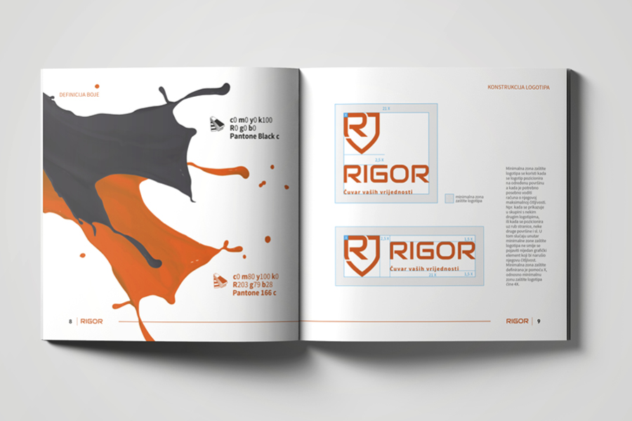 Vizualni identitet tvrtke Rigor knjiga grafičkih standarda brand manual