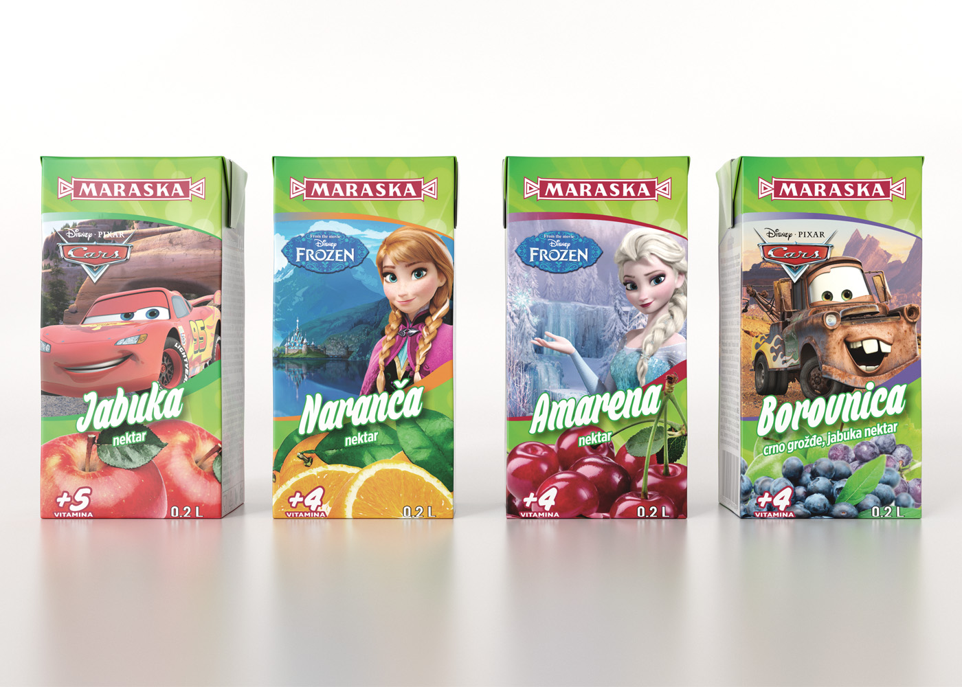 The packaging design of Disney franchise juices 